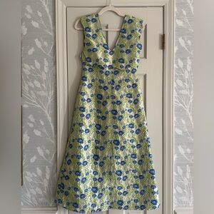 Ganni 3D jacquard long collar blue and Green Floral Dress